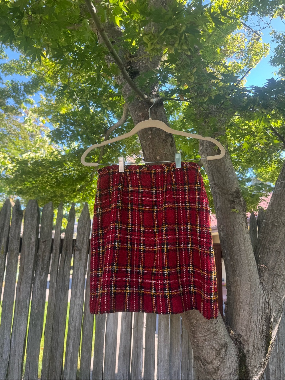 LOFT Red Plaid Mini Skirt with Tartan Pattern